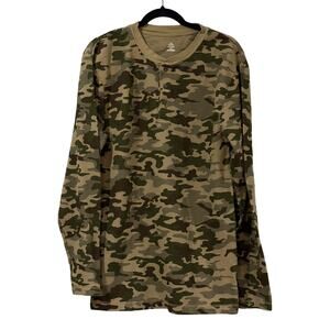 Joe Boxer Camo Thermal Henley Mens Large Waffle Knit Shirt Y2K Grunge Punk Skate